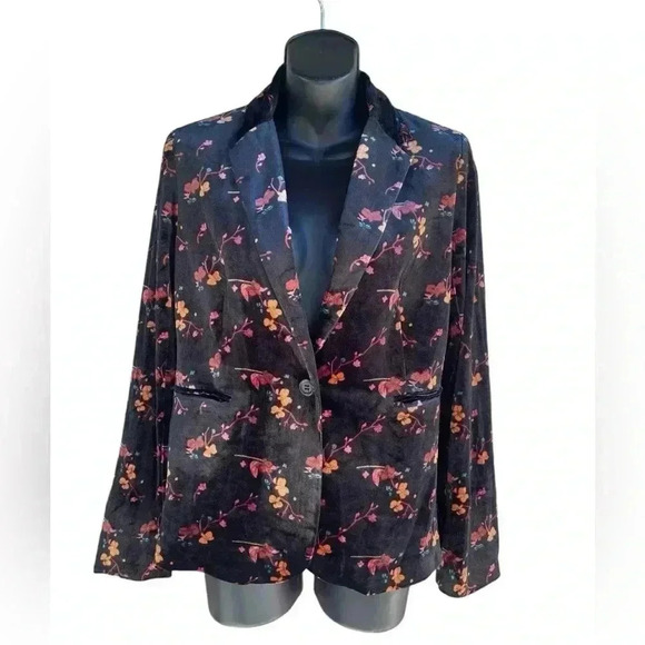 NWT Cynthia Rowley Jacket Women's Medium Velvet Floral Blazer Lined Long Sleeve - Picture 1 of 7